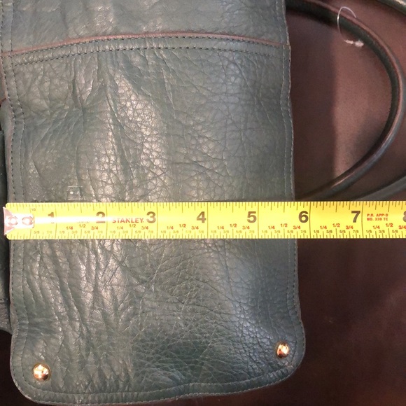 RALPH LAUREN Woodland Green Tumbled Leather Shoulder Bag Front Pockets - Picture 15 of 17